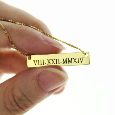 Personalised Roman Numeral Bar Necklace - 18CT Gold