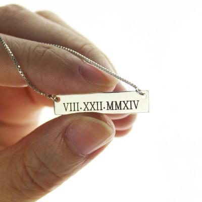 Solid Gold Custom Roman Numeral Bar Necklace