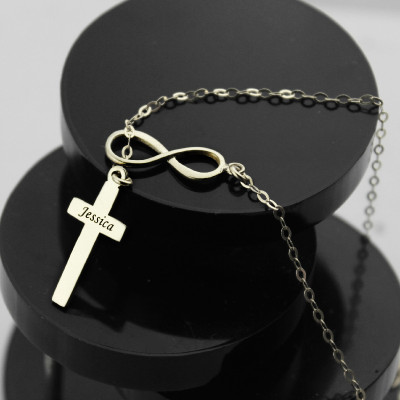 Solid Gold Infinity Cross Name Necklace