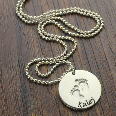 Solid Gold Memory Baby Footprints Name Necklace