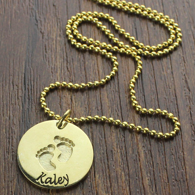 Personalised Baby Footprints Name Necklace - 18CT Gold