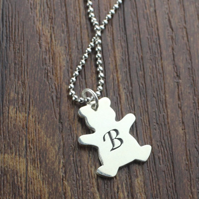Solid Gold Teddy Bear Initial Necklace