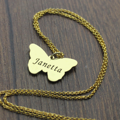 Custom Charming Butterfly Pendant Emgraved Name - 18CT Gold