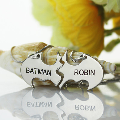 Solid White Gold Batman Best Friend Name Necklace