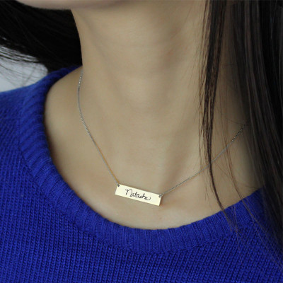 Solid White Gold Custom Name Necklace With Your Signature Bar