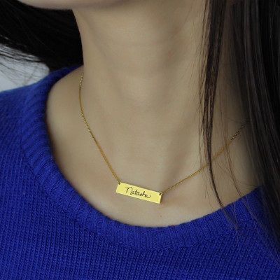 Custom Necklace Signature Bar Necklace Handwritring - 18CT Gold