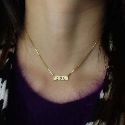 Personalised Greek Letter Sorority Bar Necklace - 18CT Gold