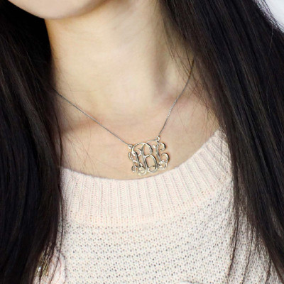 Solid White Gold Cube Monogram Initials Necklace