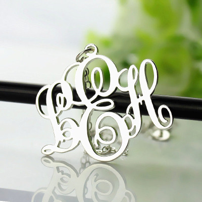 Personalised Vine Font Initial Monogram Necklace 18CT White Gold