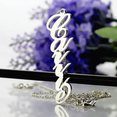 Solid White Gold 18CT Personalised Vertical Carrie Style Name Necklace