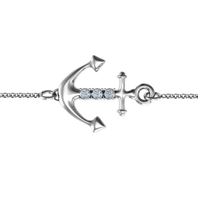 18CT White Gold Anchor Bracelet with Three Stones