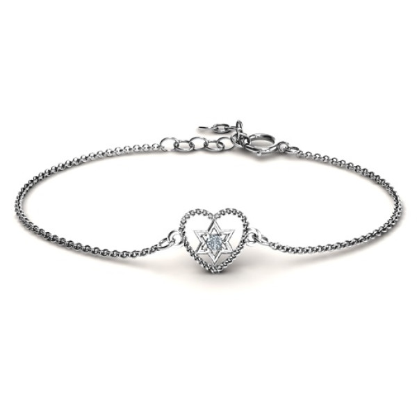 18CT White Gold Chained Heart with Star of David Bracelet