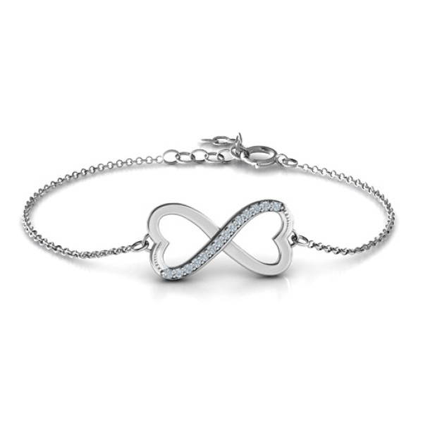 18CT White Gold Double Heart Infinity Bracelet with Accents