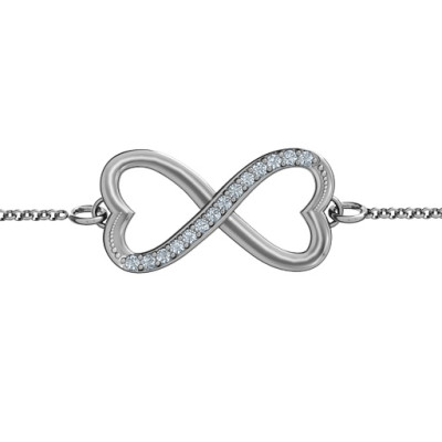 18CT White Gold Double Heart Infinity Bracelet with Accents