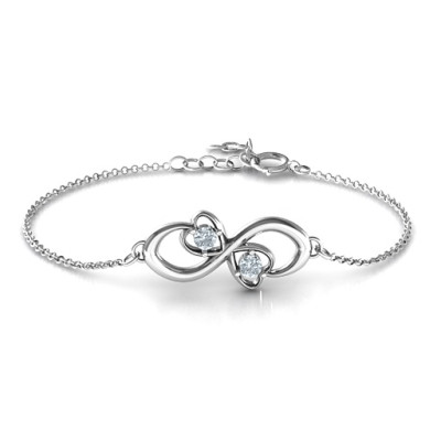 18CT White Gold Duo of Hearts and Stones Infinity Bracelet