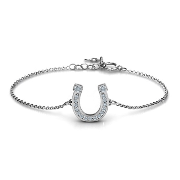 Solid Gold Horseshoe Bracelet with Two Stones and Accents