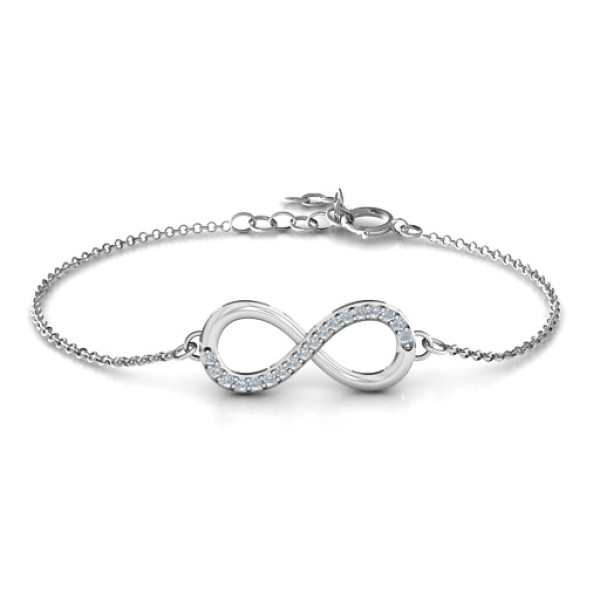 18CT White Gold Infinity Bracelet with Single Accent Row