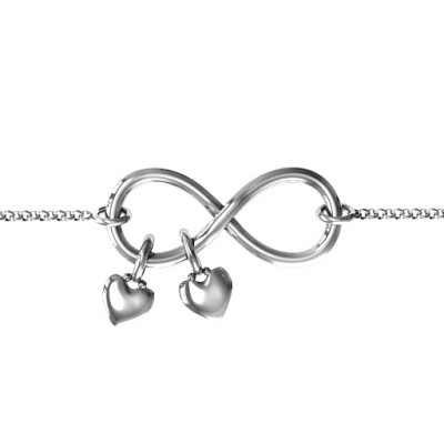 Solid Gold Infinity Promise Bracelet with Two Heart Charms