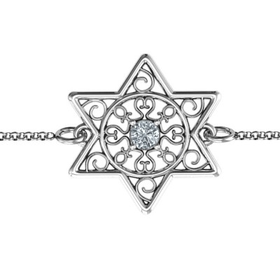 18CT White Gold Star of David with Filigree Bracelet