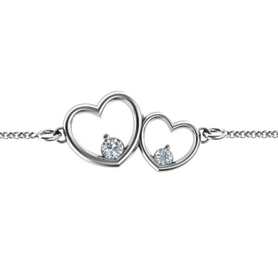 18CT White Gold Double Heart With Two Stones Bracelet