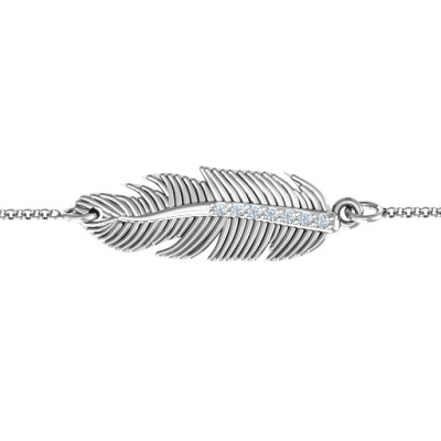 18CT White Gold Feather with Accent Stones Bracelet