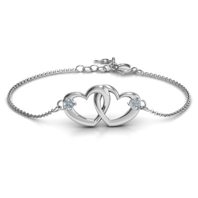 18CT White Gold Interlocking Heart Promise Bracelet with Two Stones