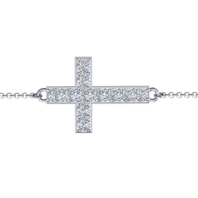 18CT White Gold Shimmering Cross Bracelet With Cubic Zirconia Accent Stones