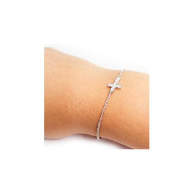 18CT White Gold Shimmering Cross Bracelet With Cubic Zirconia Accent Stones