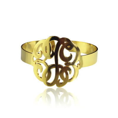 Hand Drawing Monogram Initial Bracelet 1.6 Inch Gold Plated