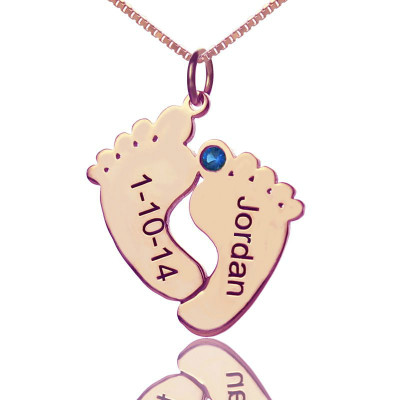 Engraved Baby Feet Imprint Necklace with Date Name 18CT Rose Gold Plated