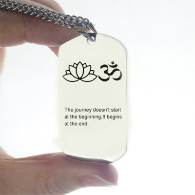 Solid Gold Yoga Theme,Lotus Flower Name Dog Tag Necklace