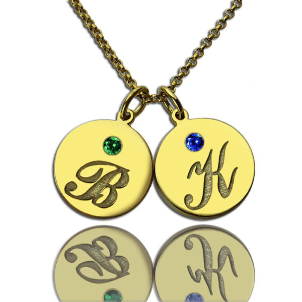 Engraved Initial Birthstone Disc Charm Necklace - 18CT Gold
