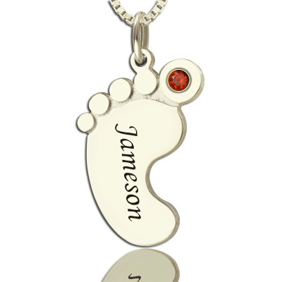 Solid Gold Mothers Baby Feet Necklace with birthstone Name