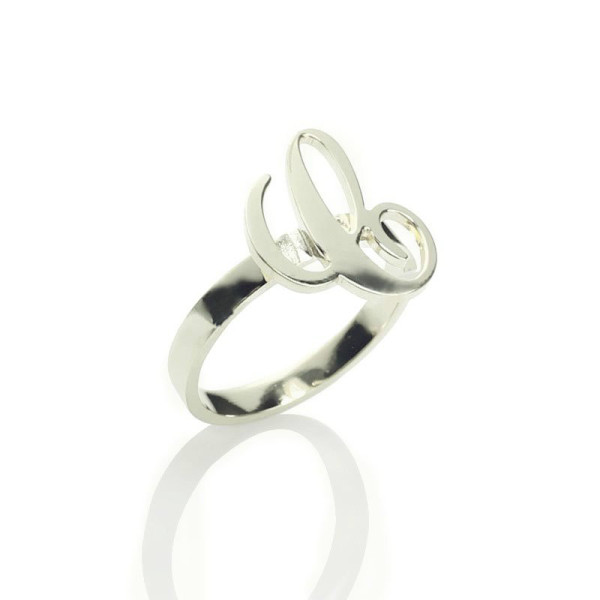 Carrie Initial Letter Solid White Gold Ring