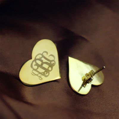 Heart Monogram Stud Earrings - Solid Gold