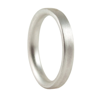 3mm Brushed Matte Flat Court Wedding Solid White Gold Ring