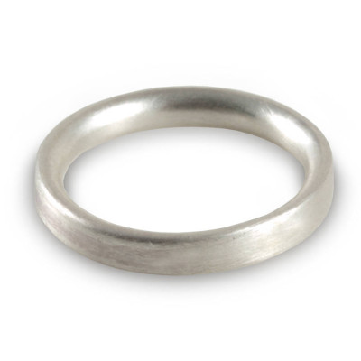 3mm Brushed Matte Flat Court Wedding Solid White Gold Ring