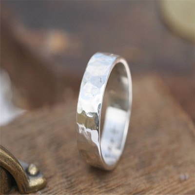 Hammered Solid White Gold Ring