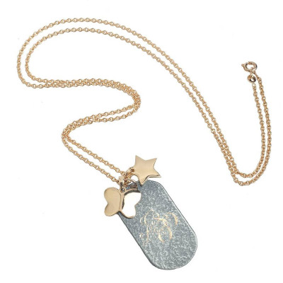 Solid Gold Oxydised Military Tag Necklace