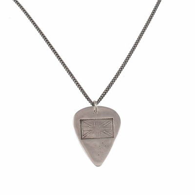 Solid White Gold British Flag Stamp Plectrum Name Necklace