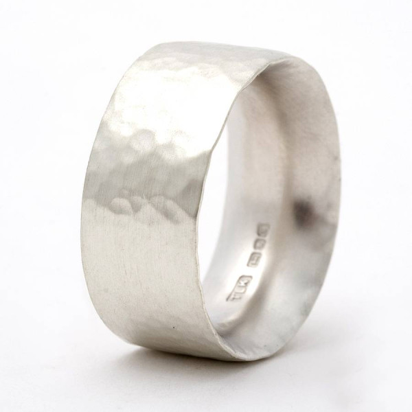 Chunky Hammered Solid White Gold Ring