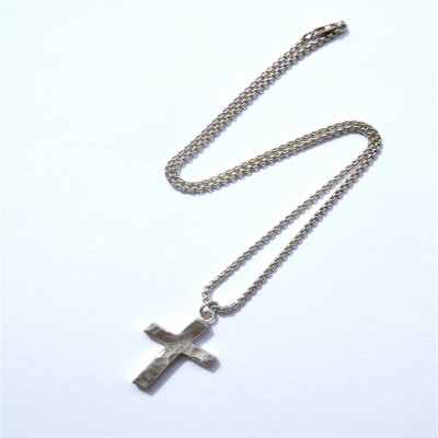 Solid Gold Chunky Hammered Cross Name Necklace