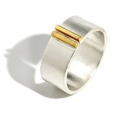 Gold Double Bar Wide Band Ring