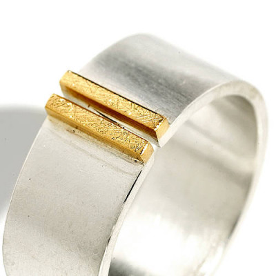 Gold Double Bar Wide Band Ring