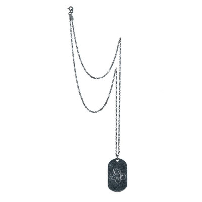 Solid Gold Oxydised Military Tag Necklace