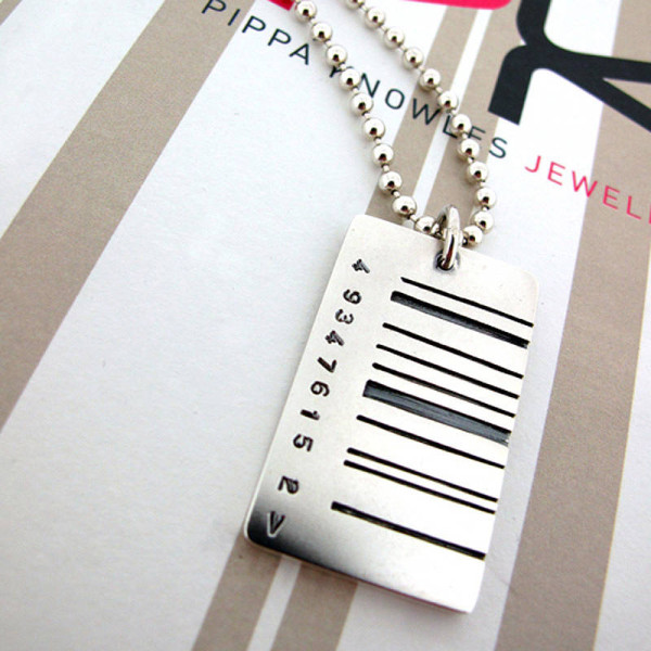 Solid Gold Wide Barcode Tag Pendant