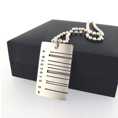 Solid Gold Wide Barcode Tag Pendant