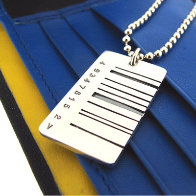 Solid Gold Wide Barcode Tag Pendant