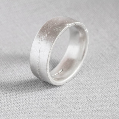 18CT White Gold Flat Sand Cast Wedding Ring
