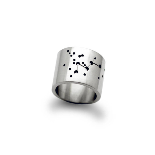 Wide Constellation Solid Gold Ring